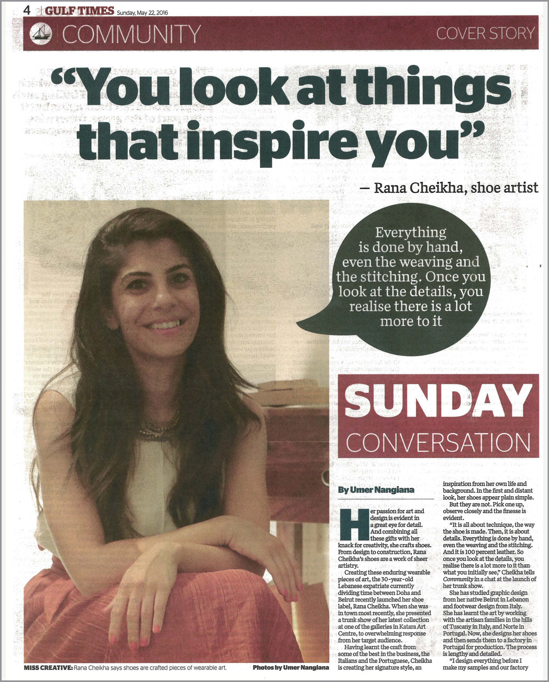 Gulf Times handmade shoes article ranacheikha