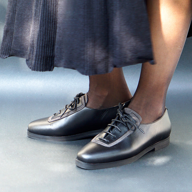 Black genuine leather handmade shoes