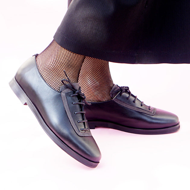 Black genuine leather handmade shoes