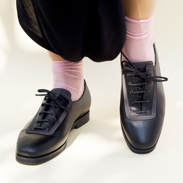 Black genuine leather handmade shoes