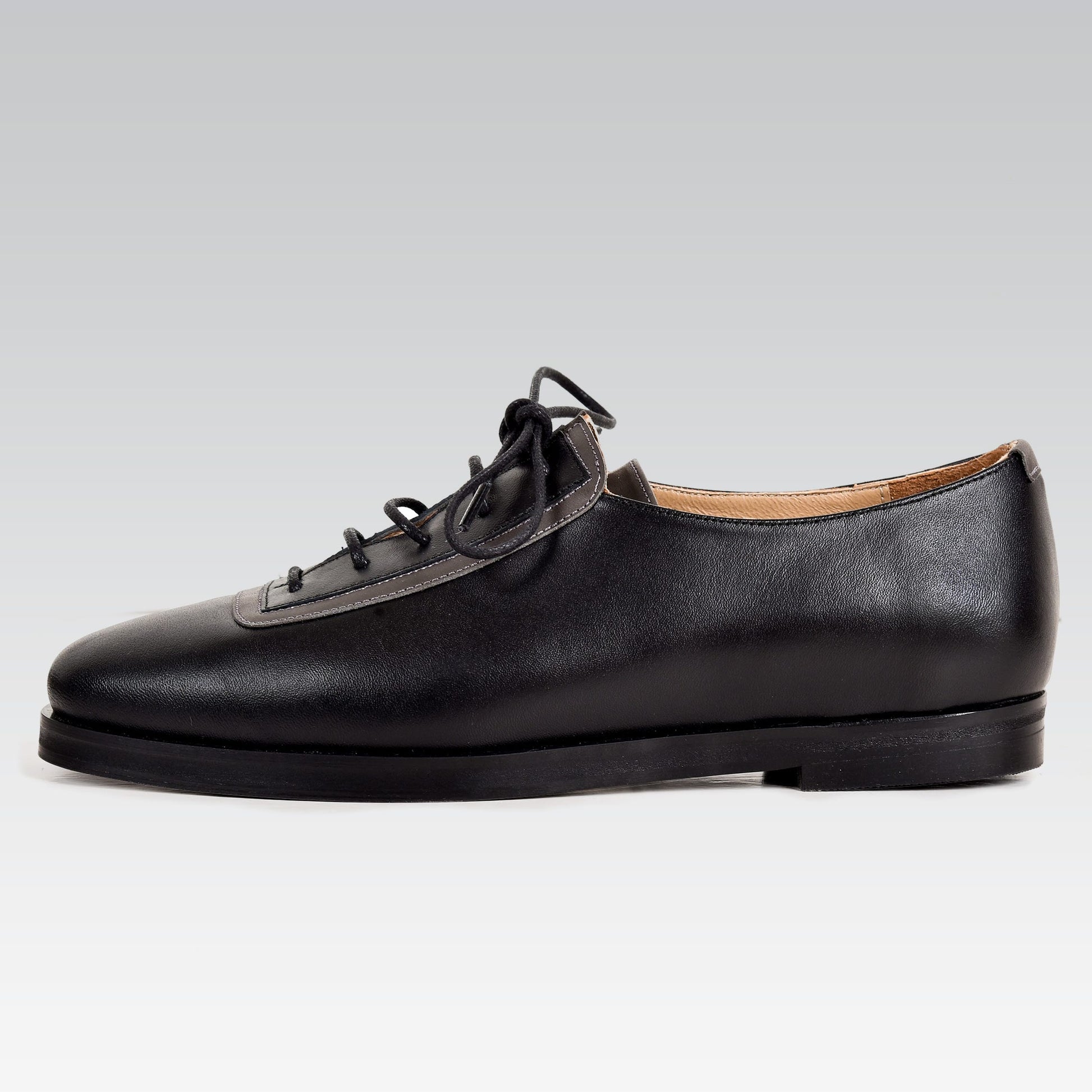 Black genuine leather handmade shoes