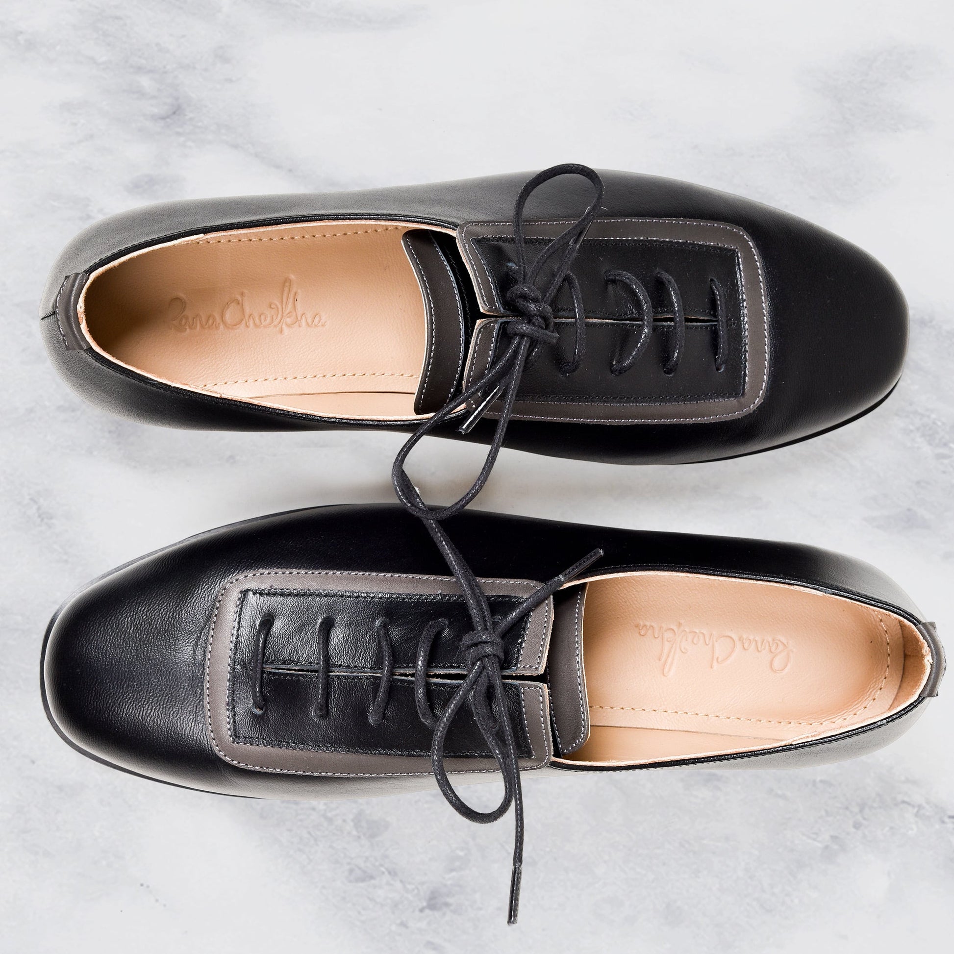 Black genuine leather handmade shoes