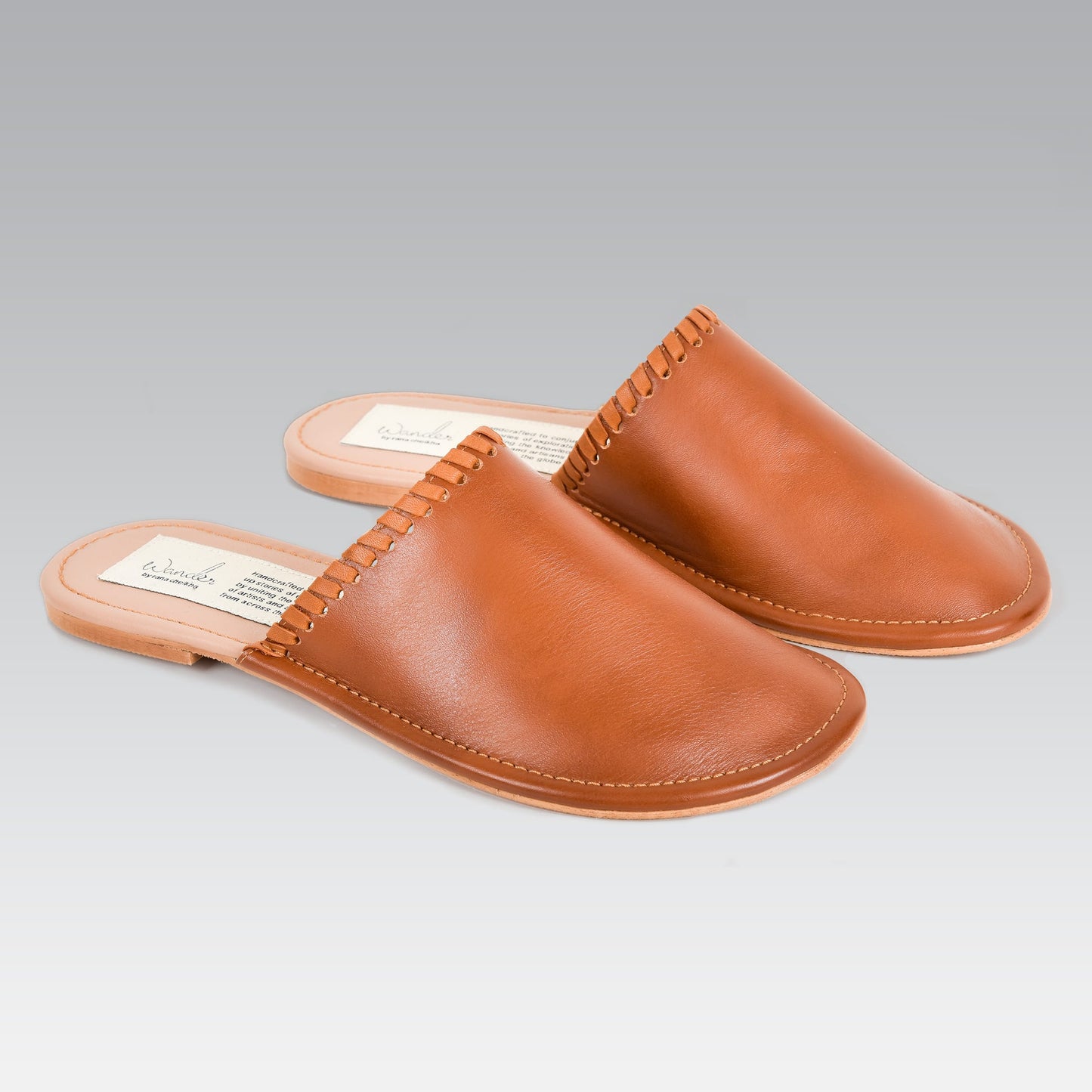 Joon Him & Her Slipper | Camel Calfskin Leather