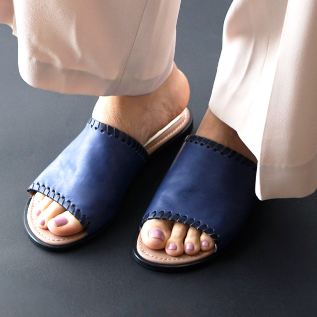 Blue leather slipper