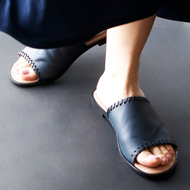 Navy leather slipper