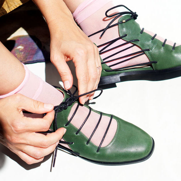 Green genuine leather shoe