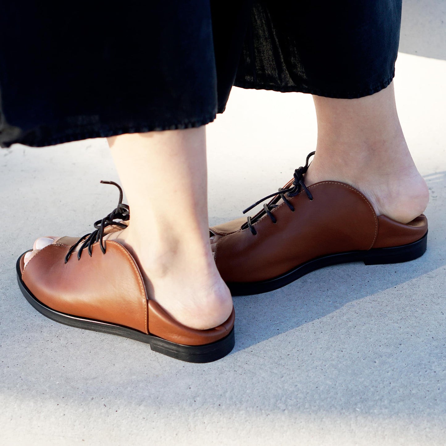 Kela Open Toe Brogue | Camel Calfskin Leather