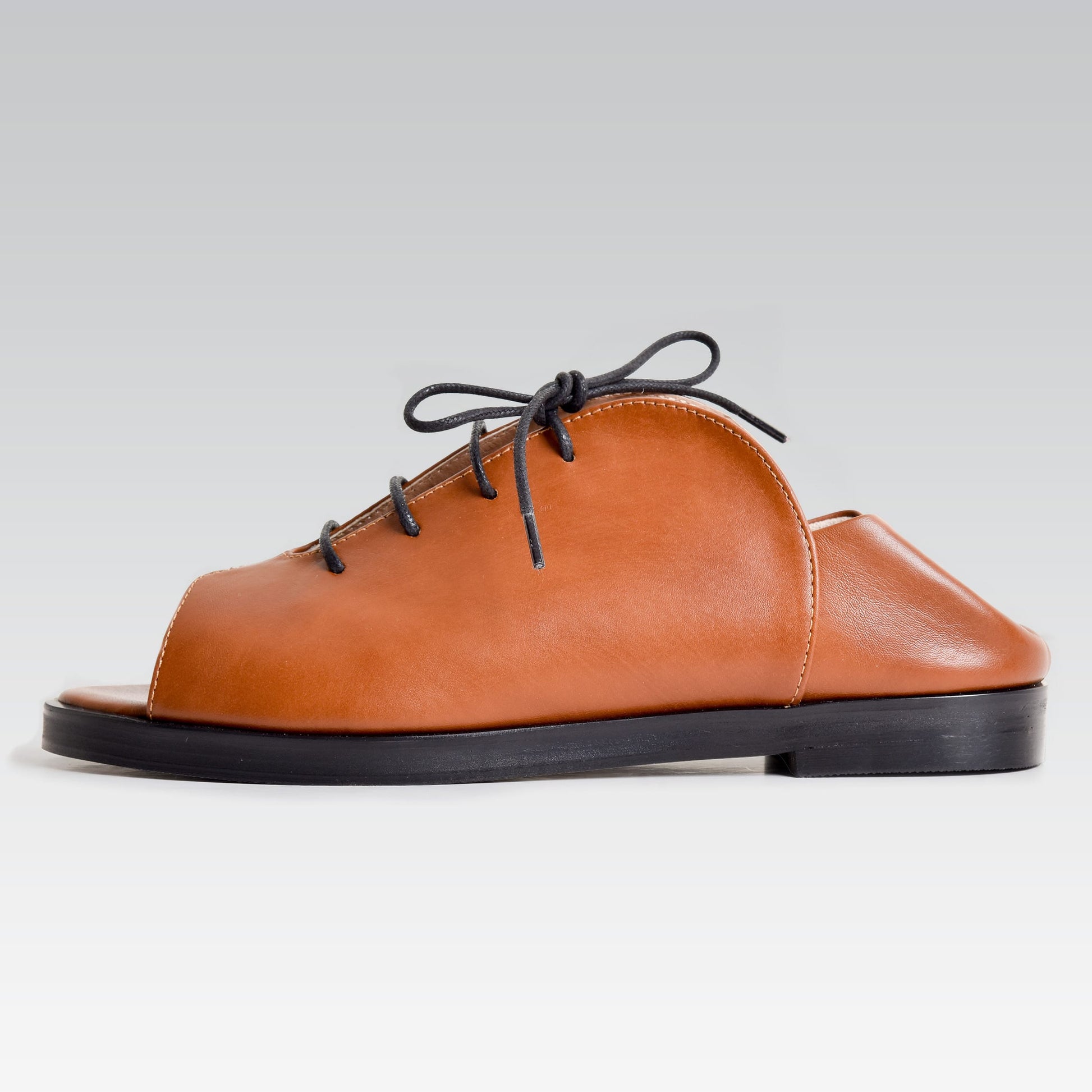 Kela Open Toe Brogue | Camel Calfskin Leather