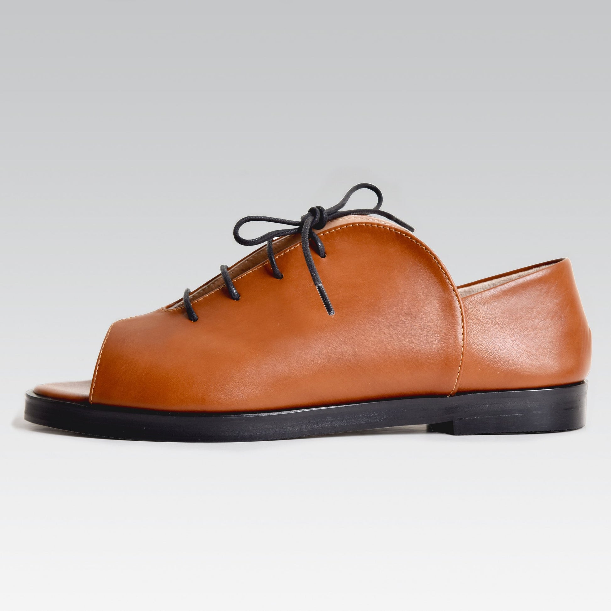 Kela Open Toe Brogue | Camel Calfskin Leather