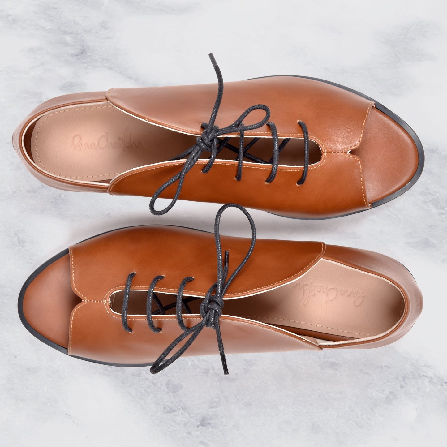 Kela Open Toe Brogue | Camel Calfskin Leather