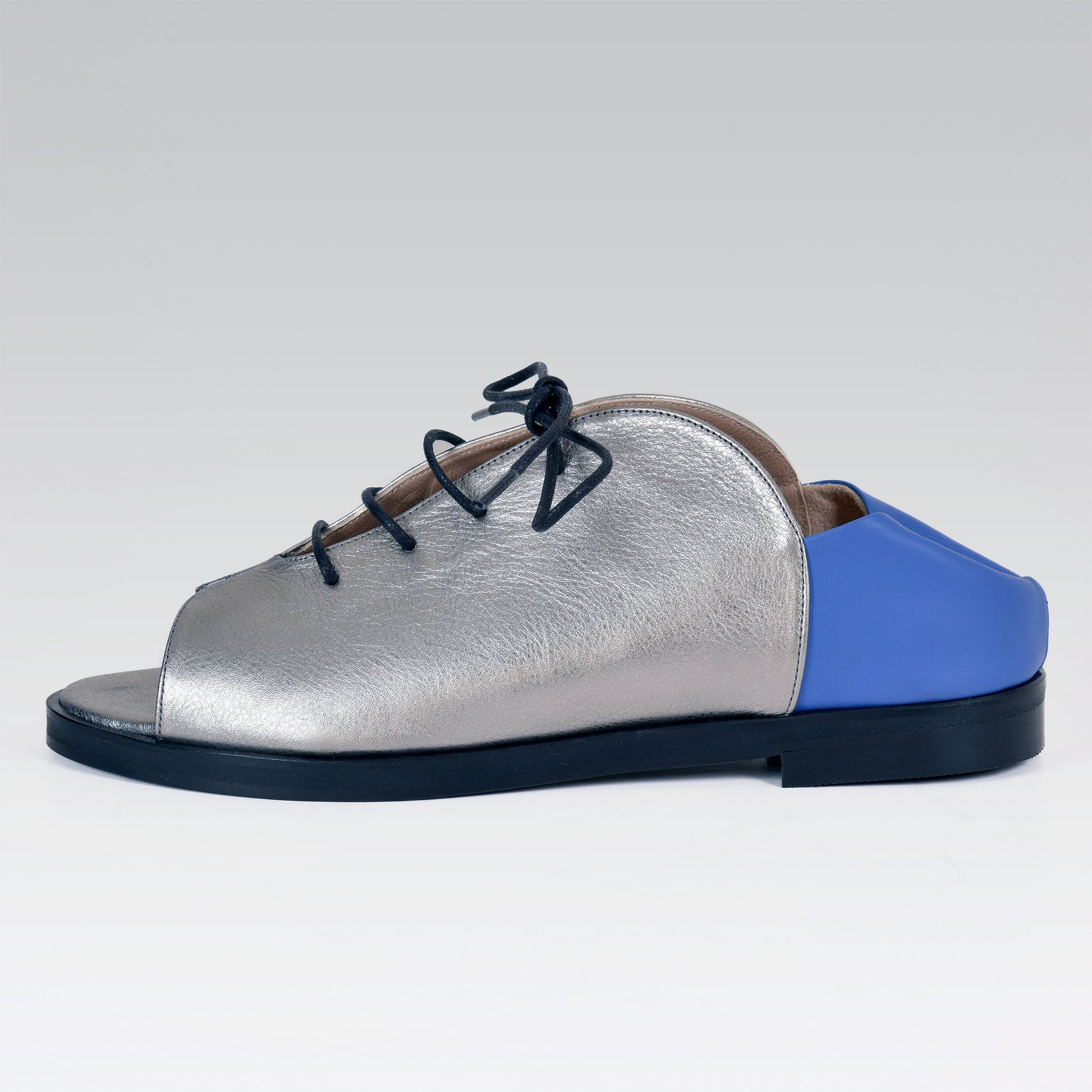 Kela Open Toe Brogue, Silver & Cobalt Calfskin Leather, Handmade Shoes, Comfortable Shoes, Genuine Leather Shoes