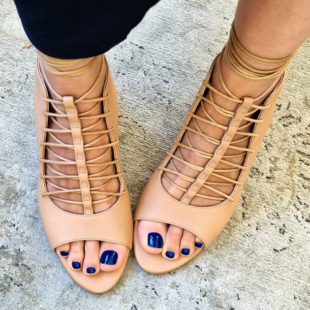 Nude Leather Comfortable Block Heel Sandals