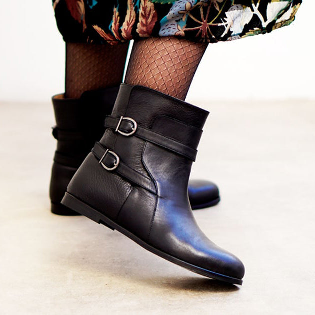 black genuine calfskin leather boot