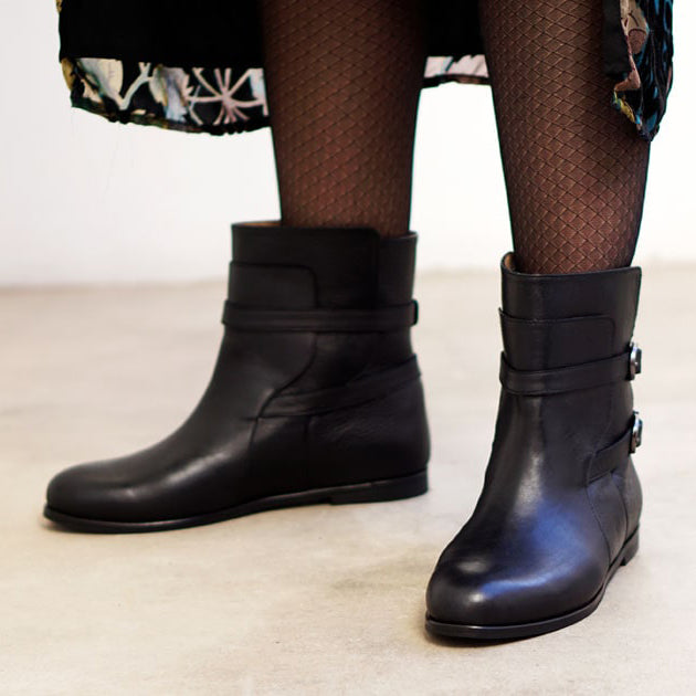 black genuine calfskin leather boot