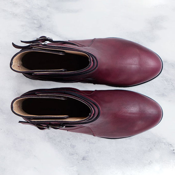 wine burgundy genuine calfskin leather boot