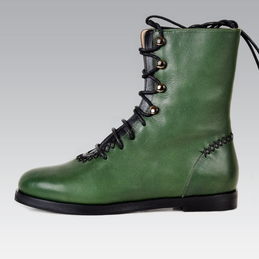 Handmade green genuine leather calf boot