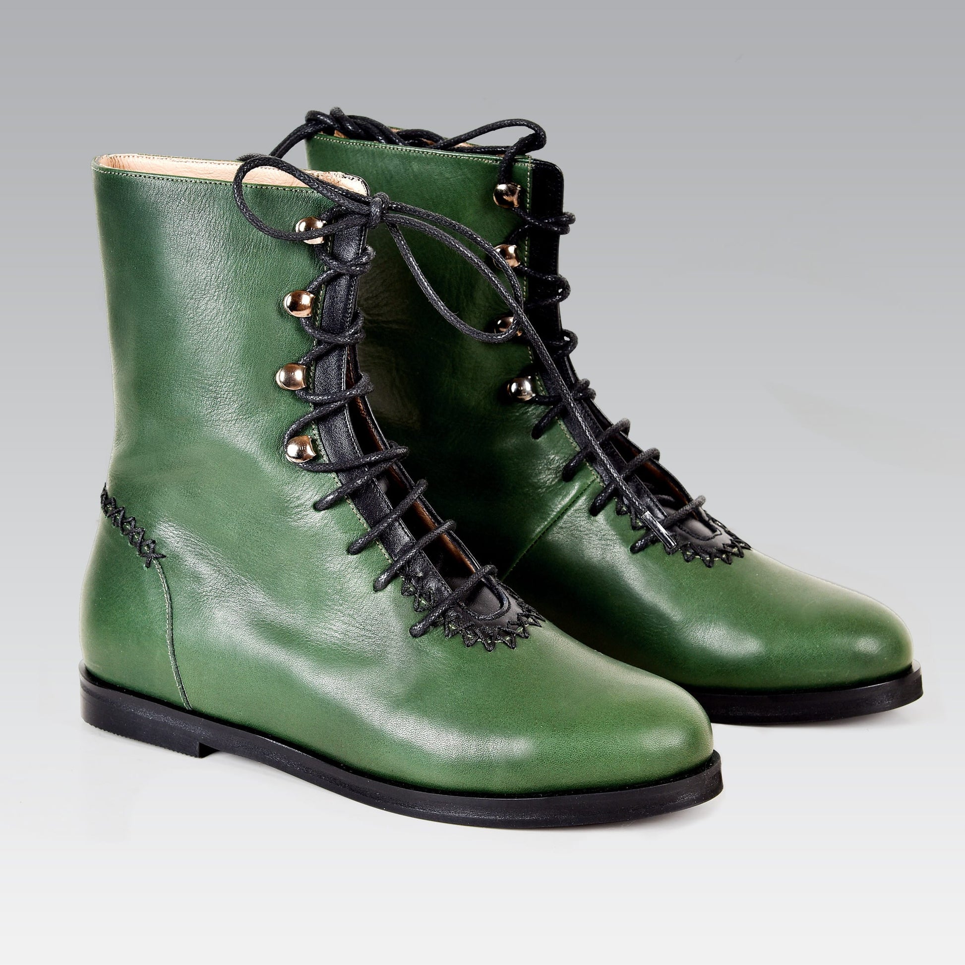 Handmade green genuine leather calf boot