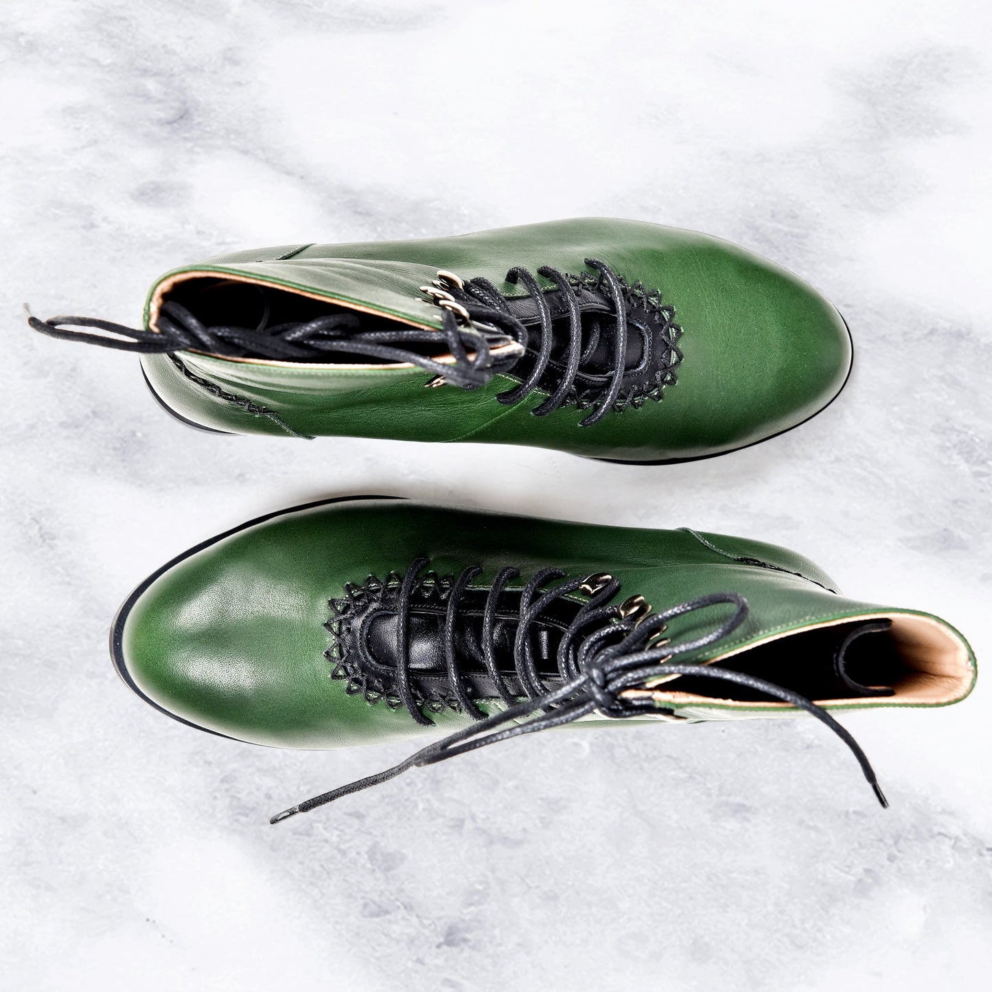 Handmade green genuine leather calf boot