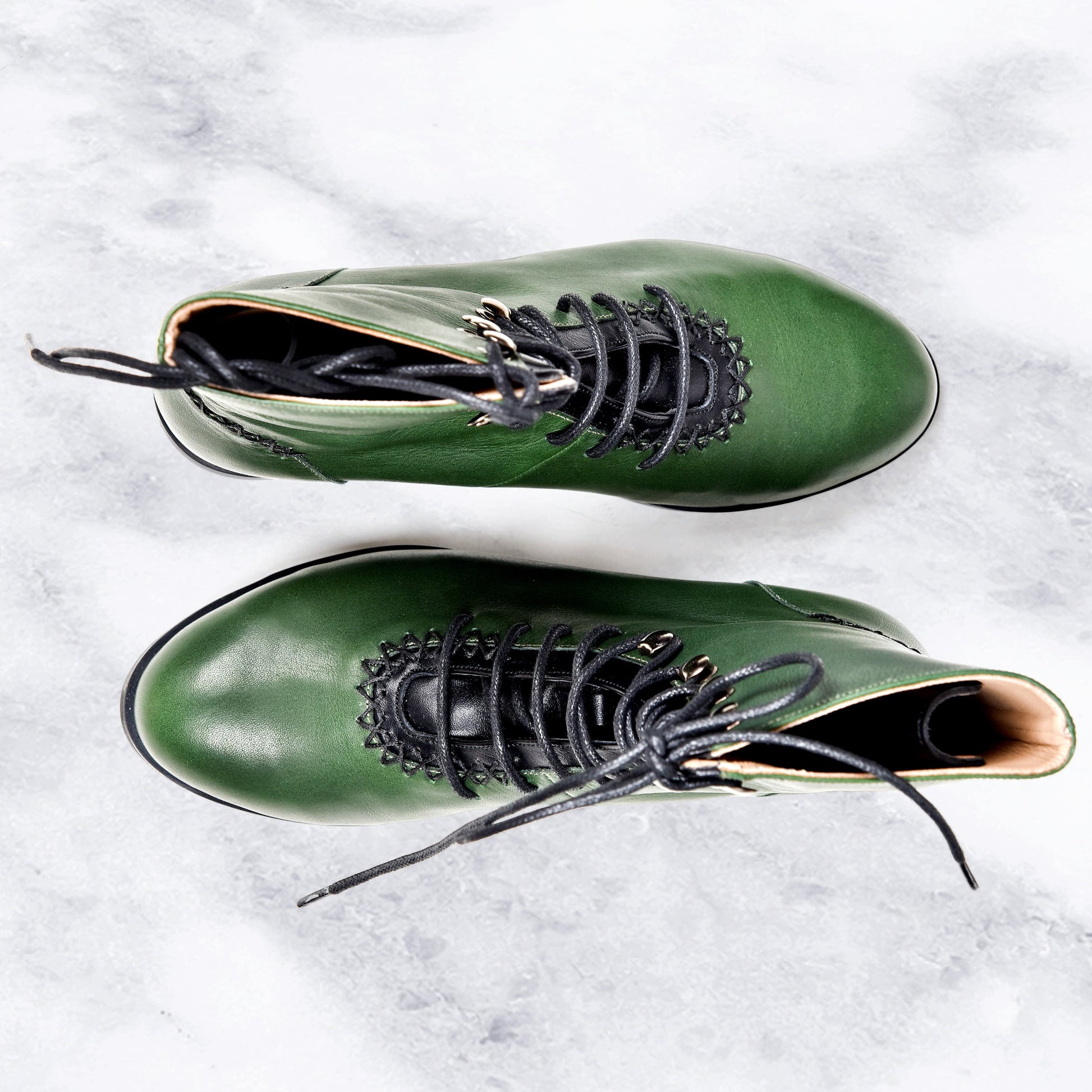Handmade green genuine leather calf boot