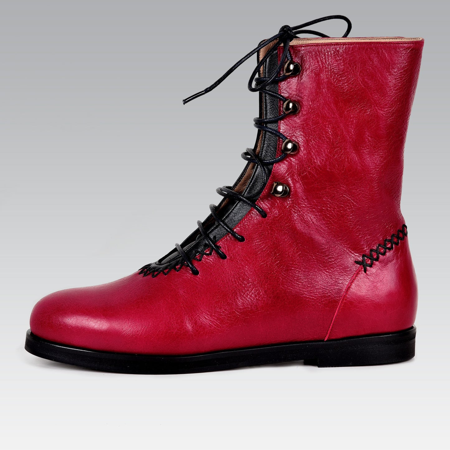 Rehan Calf Boot | Ruby & Black Calfskin Leather - Rana Cheikha