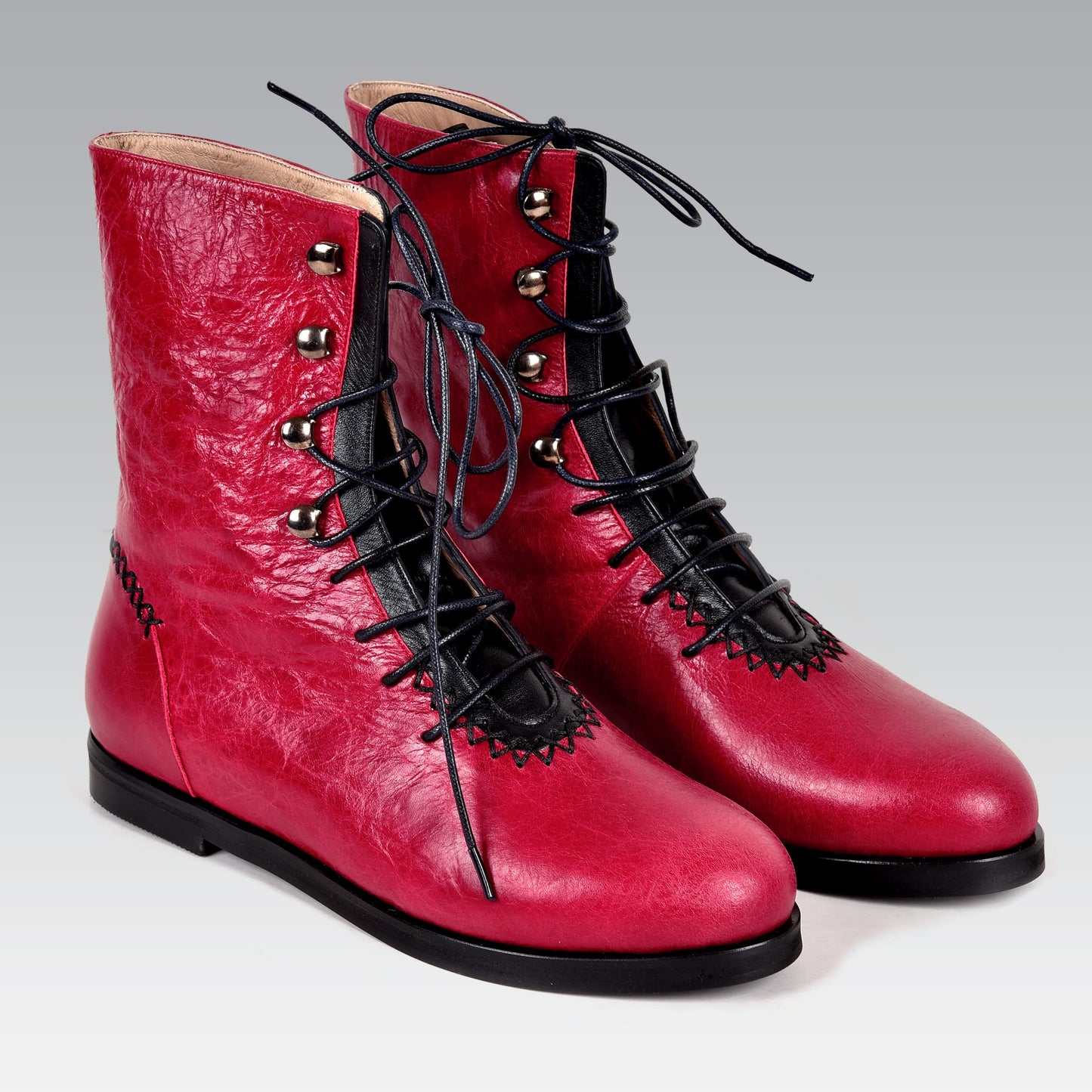 Rehan Calf Boot | Ruby & Black Calfskin Leather - Rana Cheikha