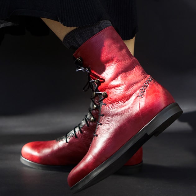 Rehan Calf Boot | Ruby & Black Calfskin Leather - Rana Cheikha