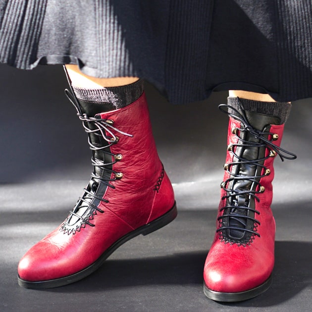 Rehan Calf Boot | Ruby & Black Calfskin Leather - Rana Cheikha