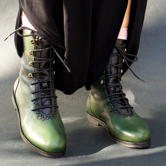 Green genuine leather calf boot