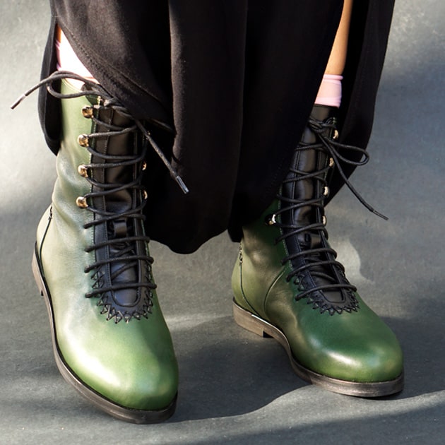 Green genuine leather calf boot 