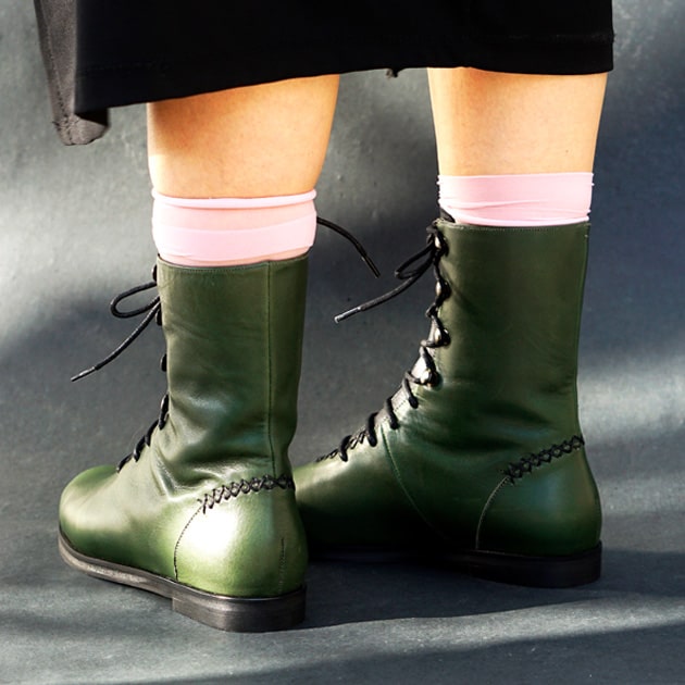 Green genuine leather calf boot