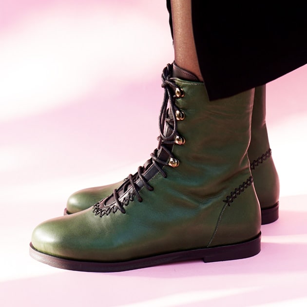 Green genuine leather calf boot