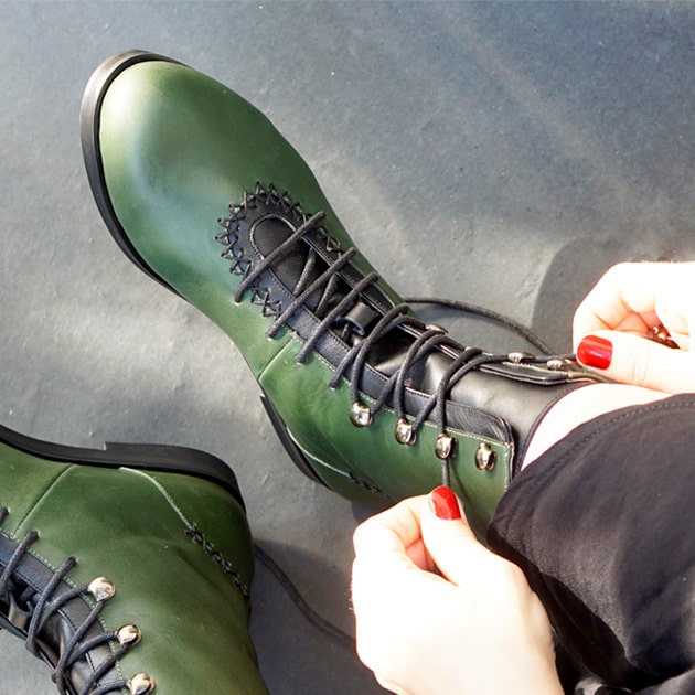 Green genuine leather calf boot
