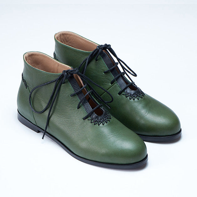 green black genuine calfskin leather ankle boot shoe