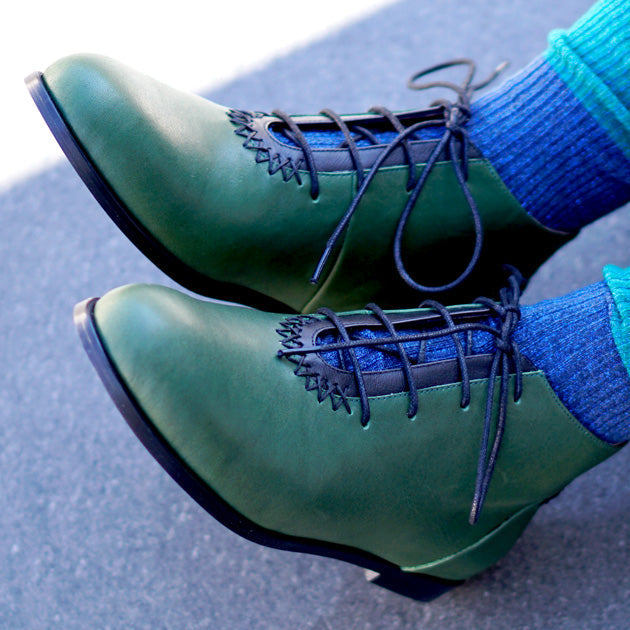 green black genuine calfskin leather ankle boot shoe