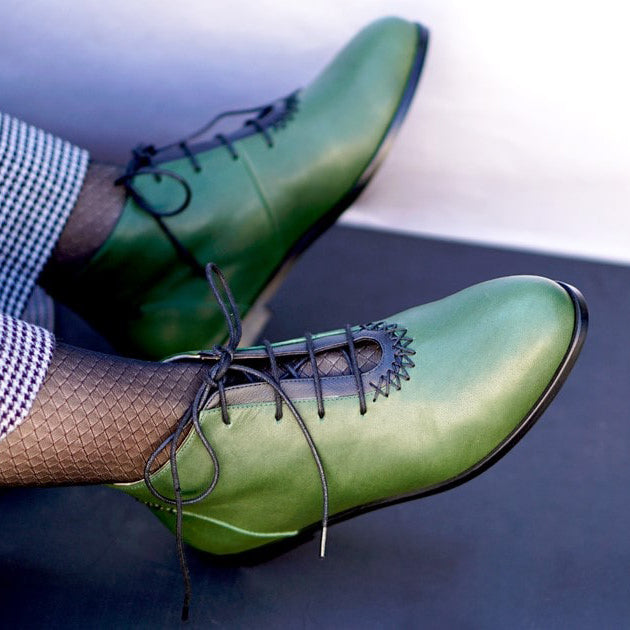 green black genuine calfskin leather ankle boot shoe