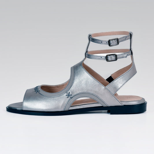 Sia Summer Sandal, Silver Calfskin Leather, Handmade Shoes, Comfortable Shoes, Genuine Leather Shoes, Wedding Shoes