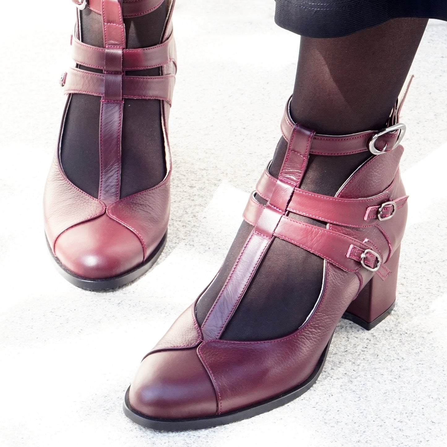 Zein Sandal | Oxblood Calfskin & Grain Leather