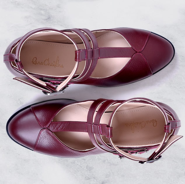 zein block heel red leather