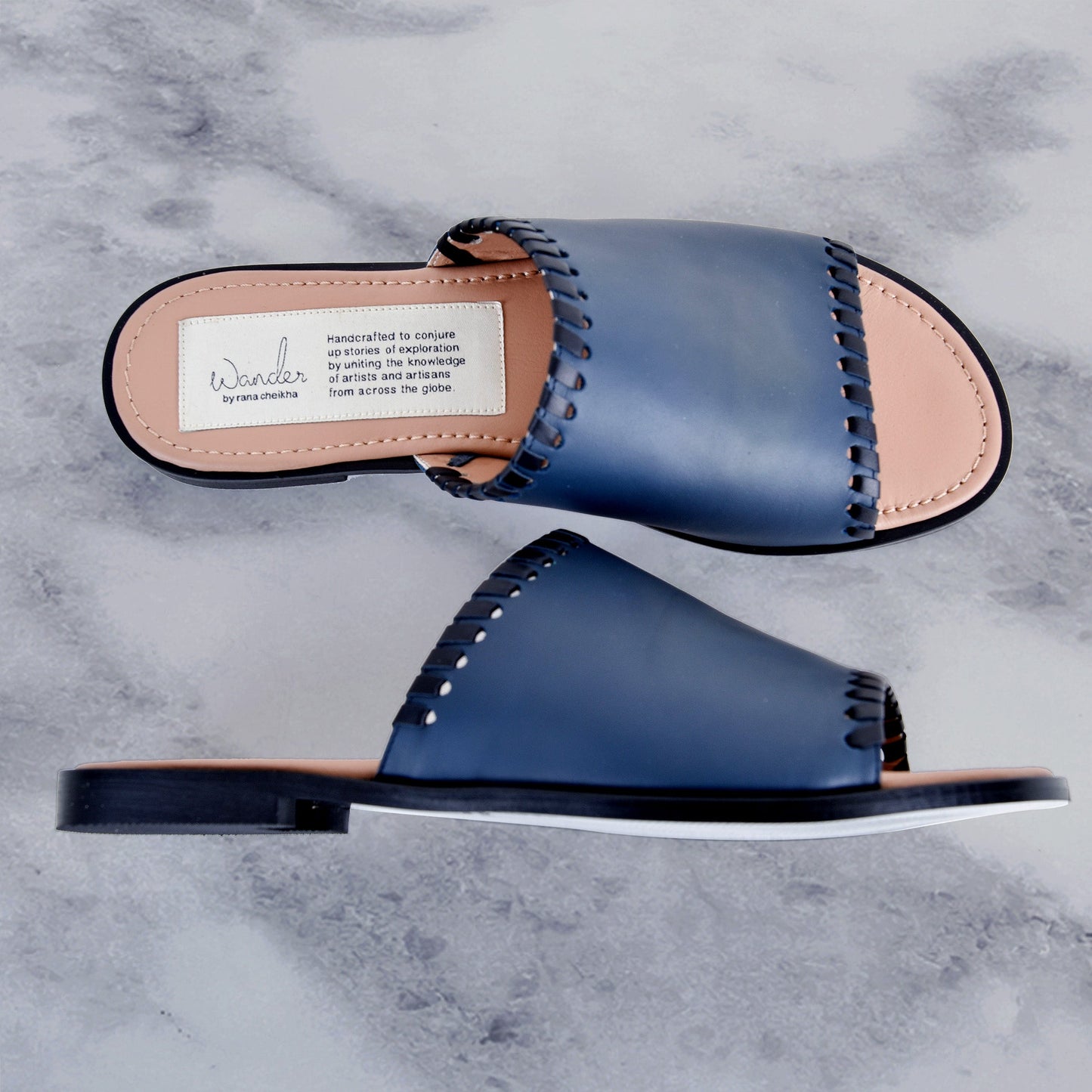Navy leather slipper