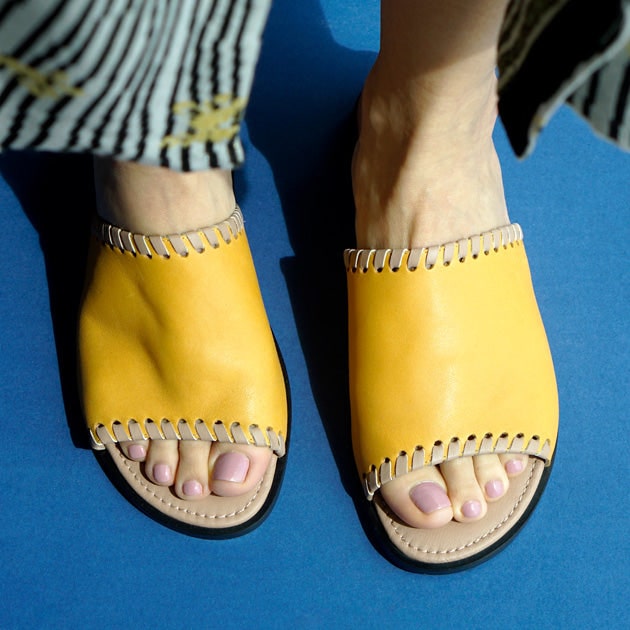 Yellow leather slipper