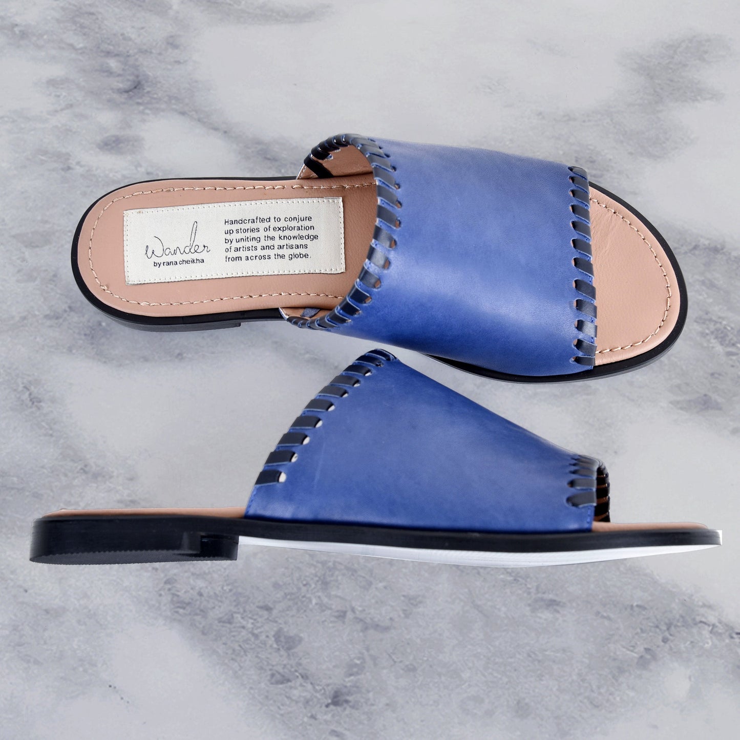 Blue leather slipper