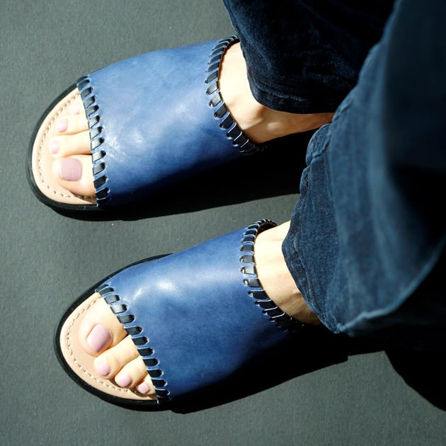 Blue leather slipper