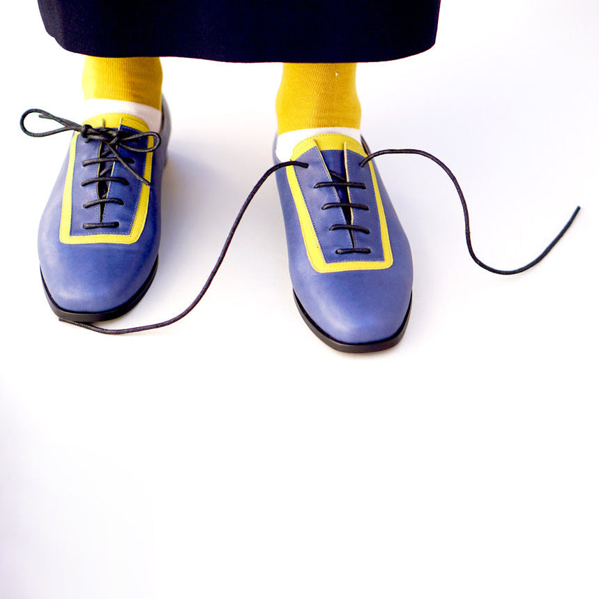 blue genuine calfskin leather oxford shoe