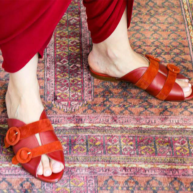 red genuine calfskin leather sandal