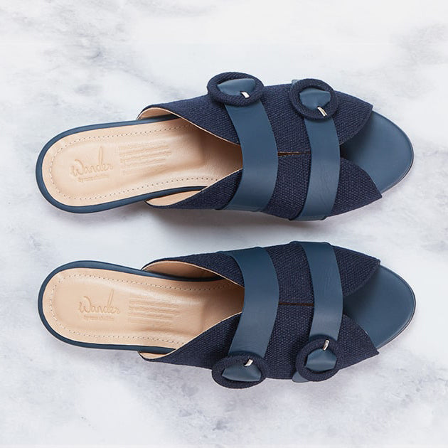 Navy Comfortable Leather Slippers