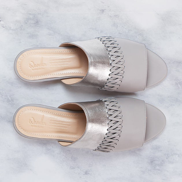 Silver Grey Comfortable Leather Slippers