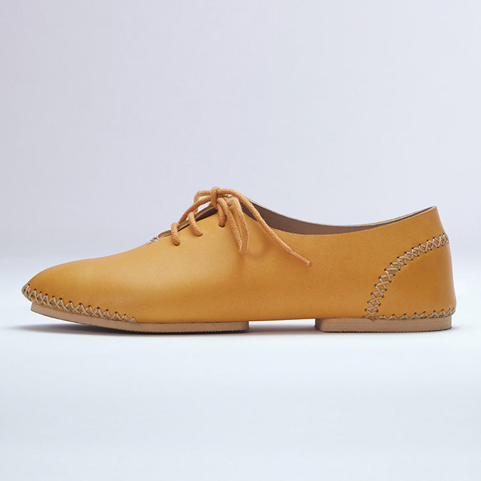 mustard genuine calfskin leather moccasin shoe