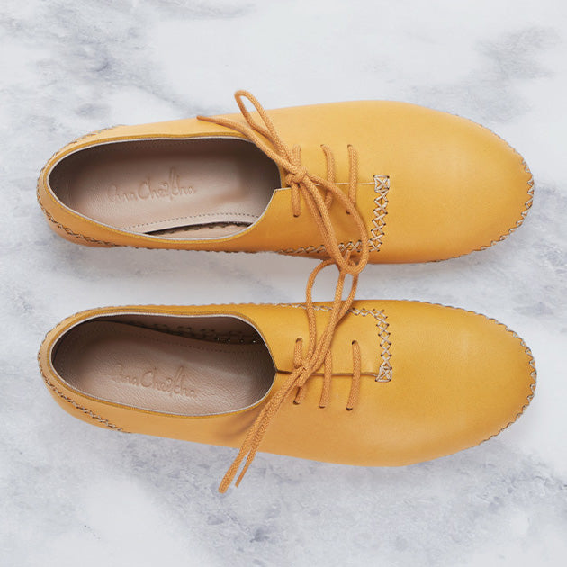 mustard genuine calfskin leather moccasin shoe