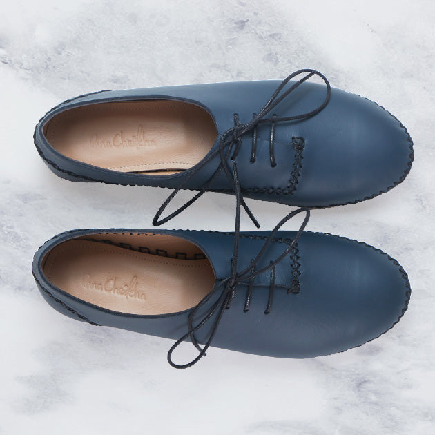 navy blue genuine calfskin leather moccasin shoe