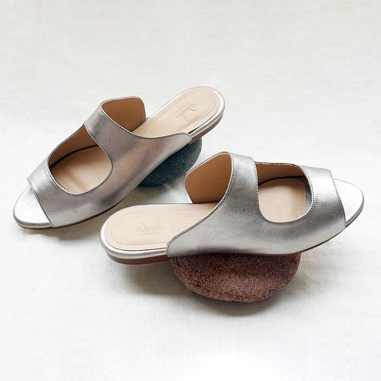 Silver Genuine Leather Slide
